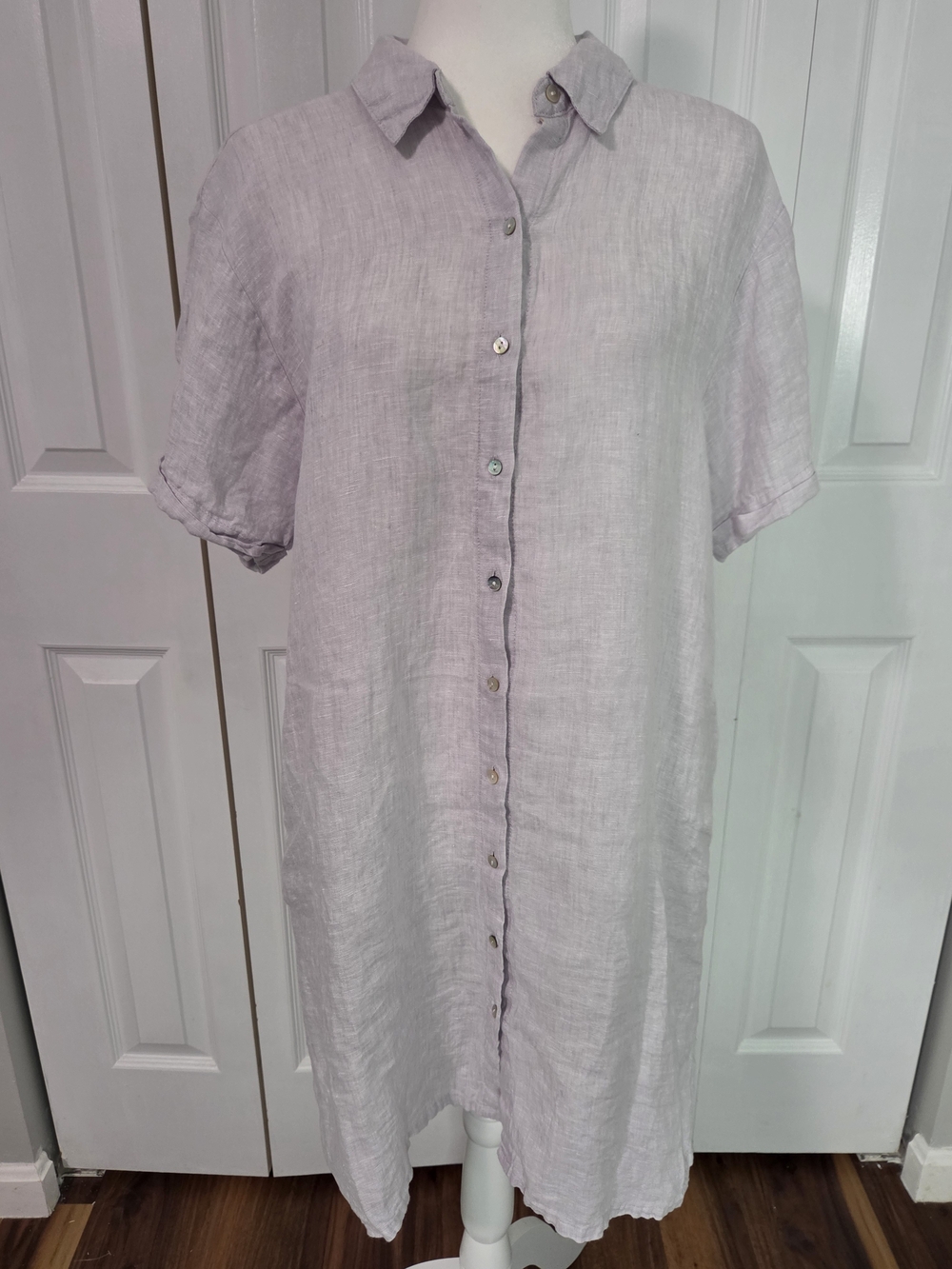 C&C California Light Grey Linen Button-Front Midi Dress Size Large